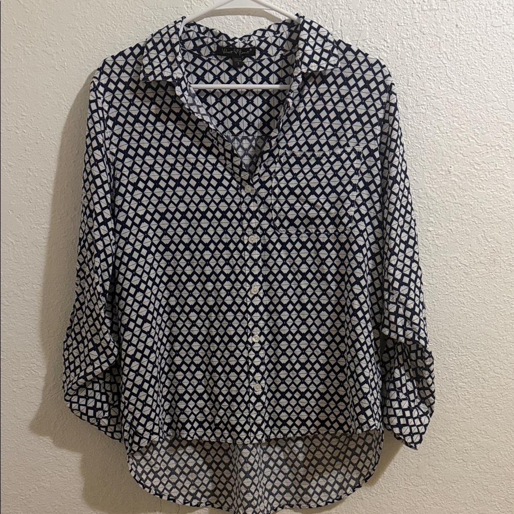 Velvet Heart navy blue and White Button Down Shirt